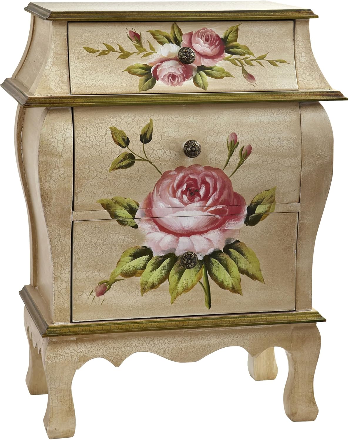 Nearly Natural Antique Night Stand w/Floral Art Nightstand, Beige/Pink/Gold,23" x 14.5" x 34.5": Furniture & Decor