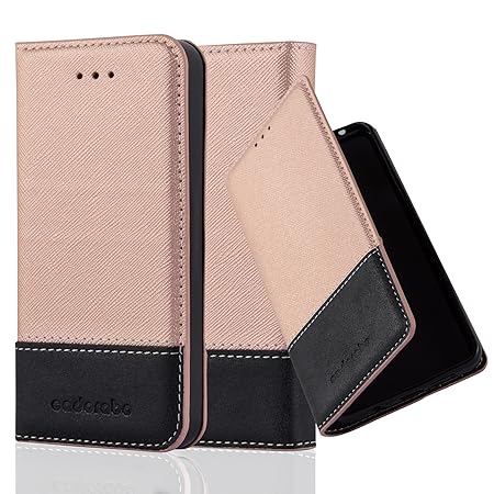 Cadorabo Hülle für Apple iPhone 5 / iPhone 5S / iPhone SE - Hülle in ROSE GOLD SCHWARZ – Handyhülle mit Standfunktion und Kar