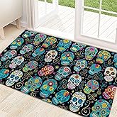 ainori Colorful Sugar Skull Indoor Door Mat 29.5x17in,Non Slip Backing Day of The Dead Floor Mat,Non Woven Entryway Rug,Welcome Mats Decor,for Entrance Inside Porch Bedroom Kitchen,Doormats Gifts