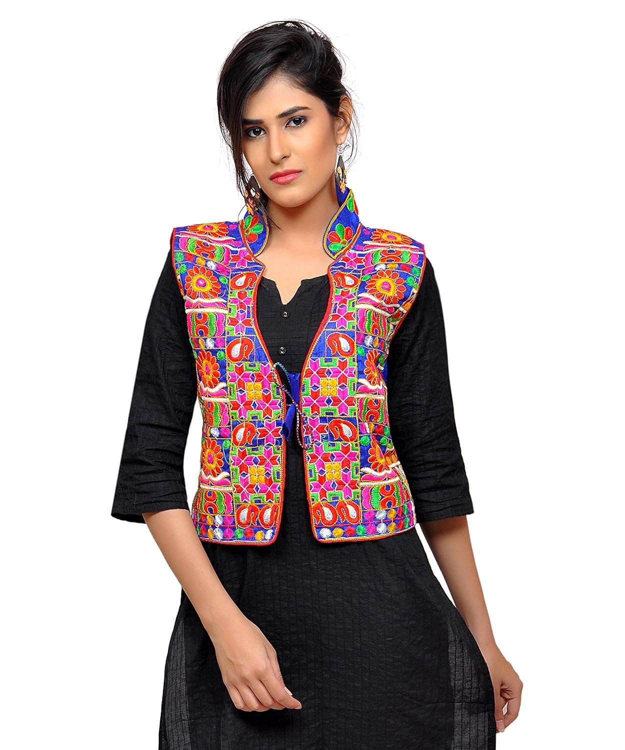 banjara women's cotton blend kutchi jacket/koti (mjk-skeri04) - blue