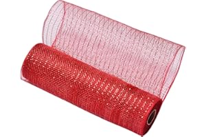 Ribest Red Deco Mesh Ribbon with Metallic Foil, 10 inch x 30 feet, for Christmas Tree Wreaths