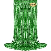 Huskein 24 PCS St Patricks Day Necklace, Green Mardi Gras Beads Bulk, 33" Round Beads St Patricks Day Accessories, Parade Throws for Carnival Decorations Party Favors St. Patricks Decor