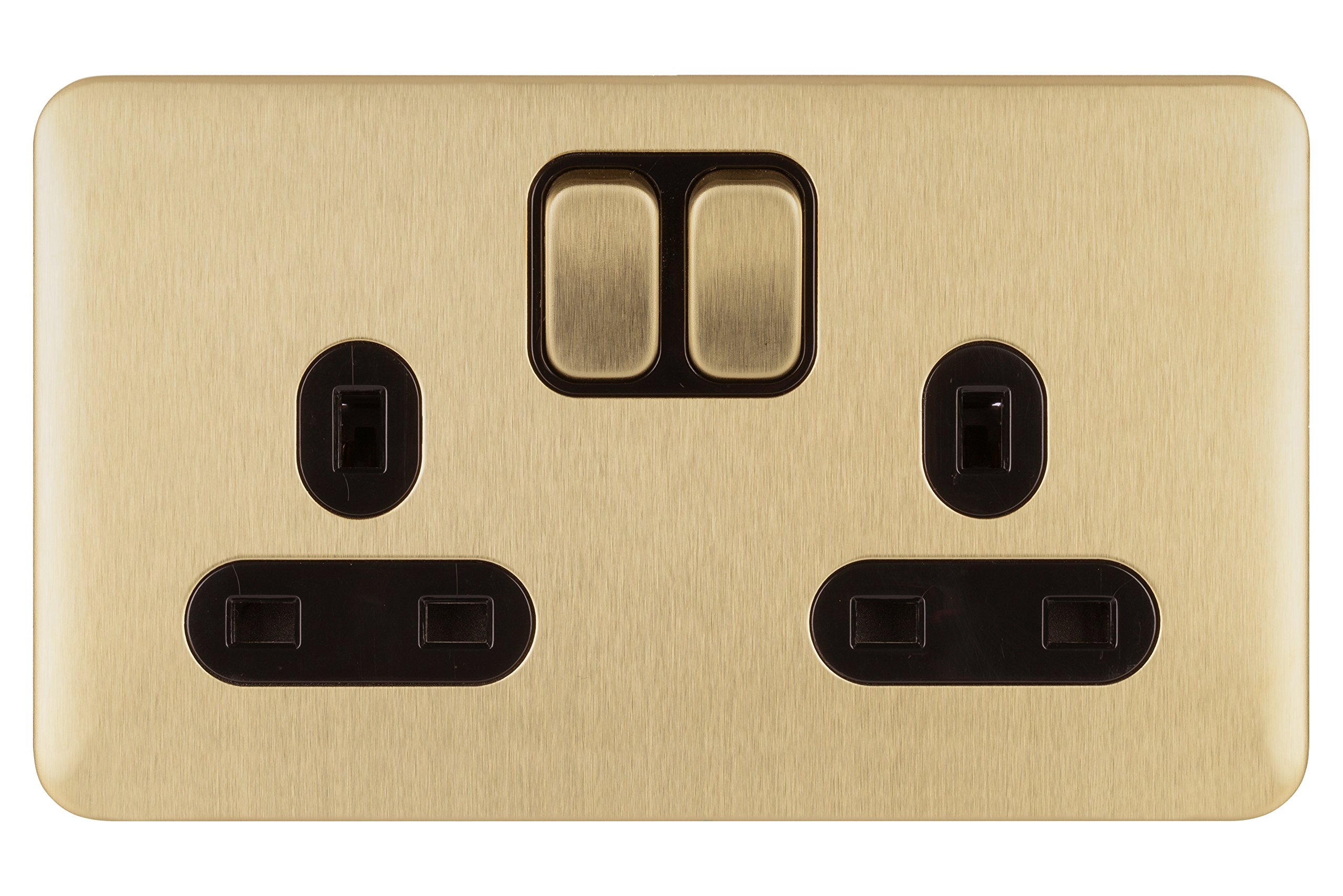 Schneider Electric - Lisse Screwless Deco, Switched Double Power Socket, 13A, Satin Brass with Black Insert, GGBL3020BSB