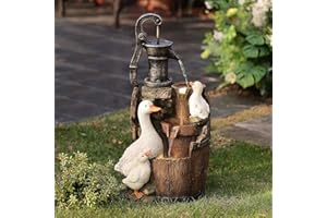 LUXENHÖME LuxenHome Farmhouse Pump and Duck Family Resin Outdoor Patio & Garden Fountain with Lights