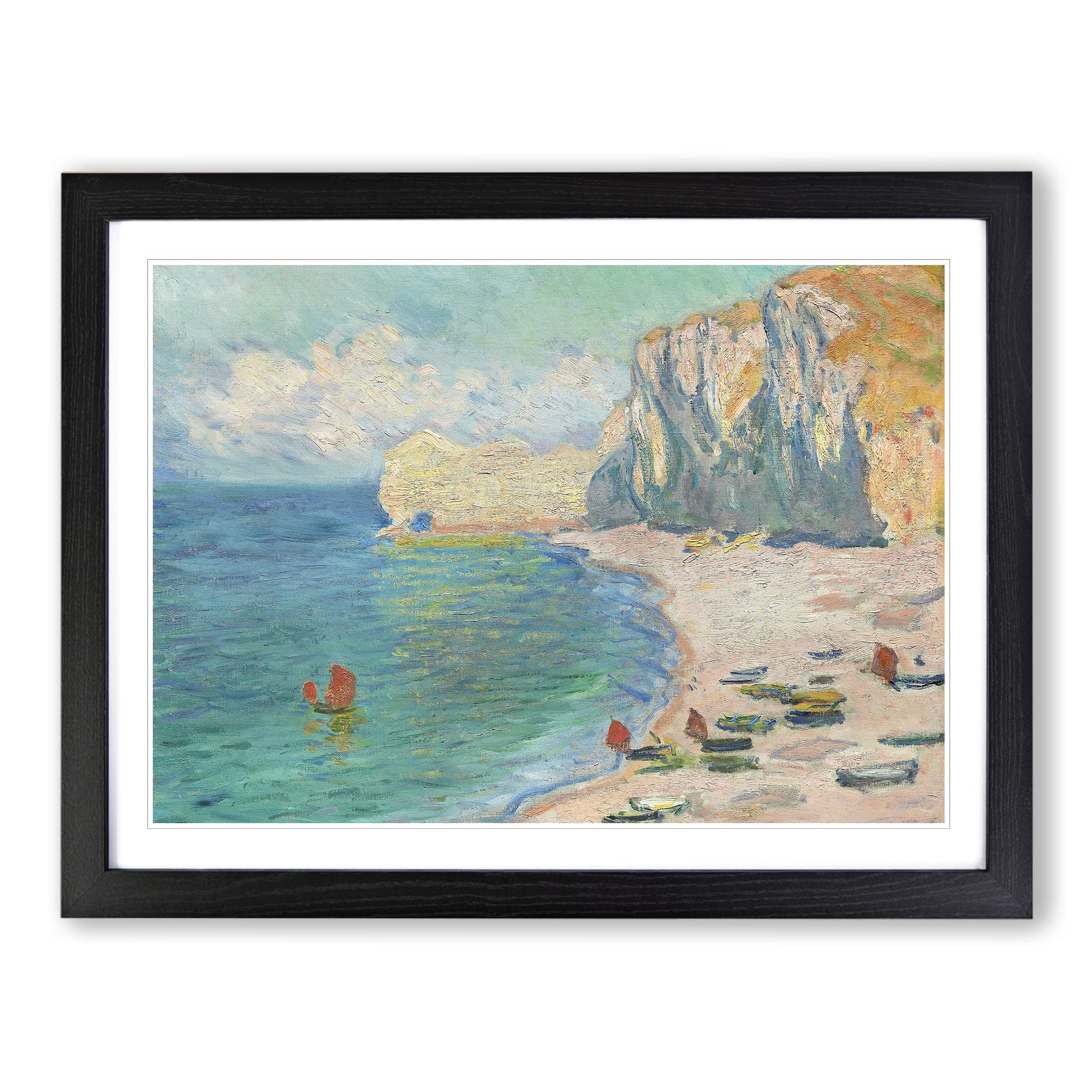 Beach And The Falaise D'amont By Claude Monet Classic Painting Framed Wall Art Print, Ready to Hang Picture for Living Room Bedroom Home Office Décor, Black A3 (46 x 34 cm)