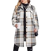Zeagoo Womens Plus Size Flannel Plaid Button Down Shirts Long Sleeve Lounge Lapel Tartan Shacket Jacket Long Coats 2024