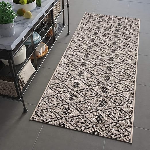 TAPISO Floorlux Teppich Läufer 70x510cm | Sisal Optik Modern Grau Schwarz | Meterware Für Flur & Küche
