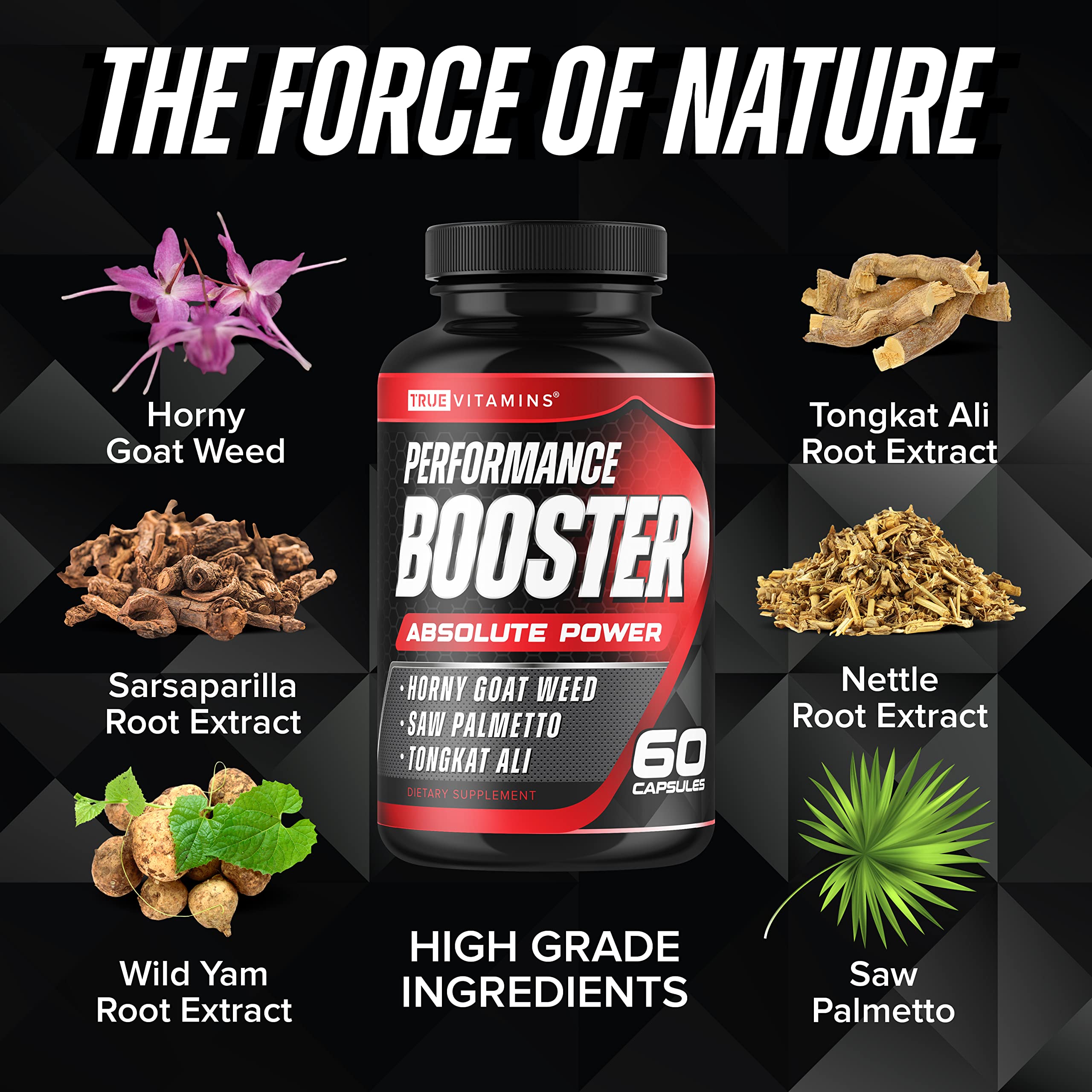 Testosterone Booster Supplement for Men - Performance Test Boost - Male Enhancing Enlargement Pills - Enhance Energy, Endurance, Stamina, Strength, Drive & Muscle Growth - 60 Capsules - 30 Servings