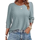 ANRABESS Womens Tops 3/4 Sleeve Dressy Casual Blouses with Buttons Summer Eyelet Business Shirts Tunics 2026 Spring Clothes