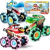 JOYIN 3 Pack Monster Truck Toy - Motion Activated Light Up Cars for Toddlers - Monster Glow Rover LED Wheels - Baby Boy Toys - Press and Go Trucks for Kids Boy Birthday Gifts Easter Basket Stuffers