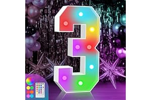 ZEELY 3FT Marquee Light Up Numbers Sign, Colorful Happy Birthday Light Up 3, 18 Color Modes With Remote, Cardboard Numbers for Birthday Anniversary Party Decorations, Mosaic for Balloons