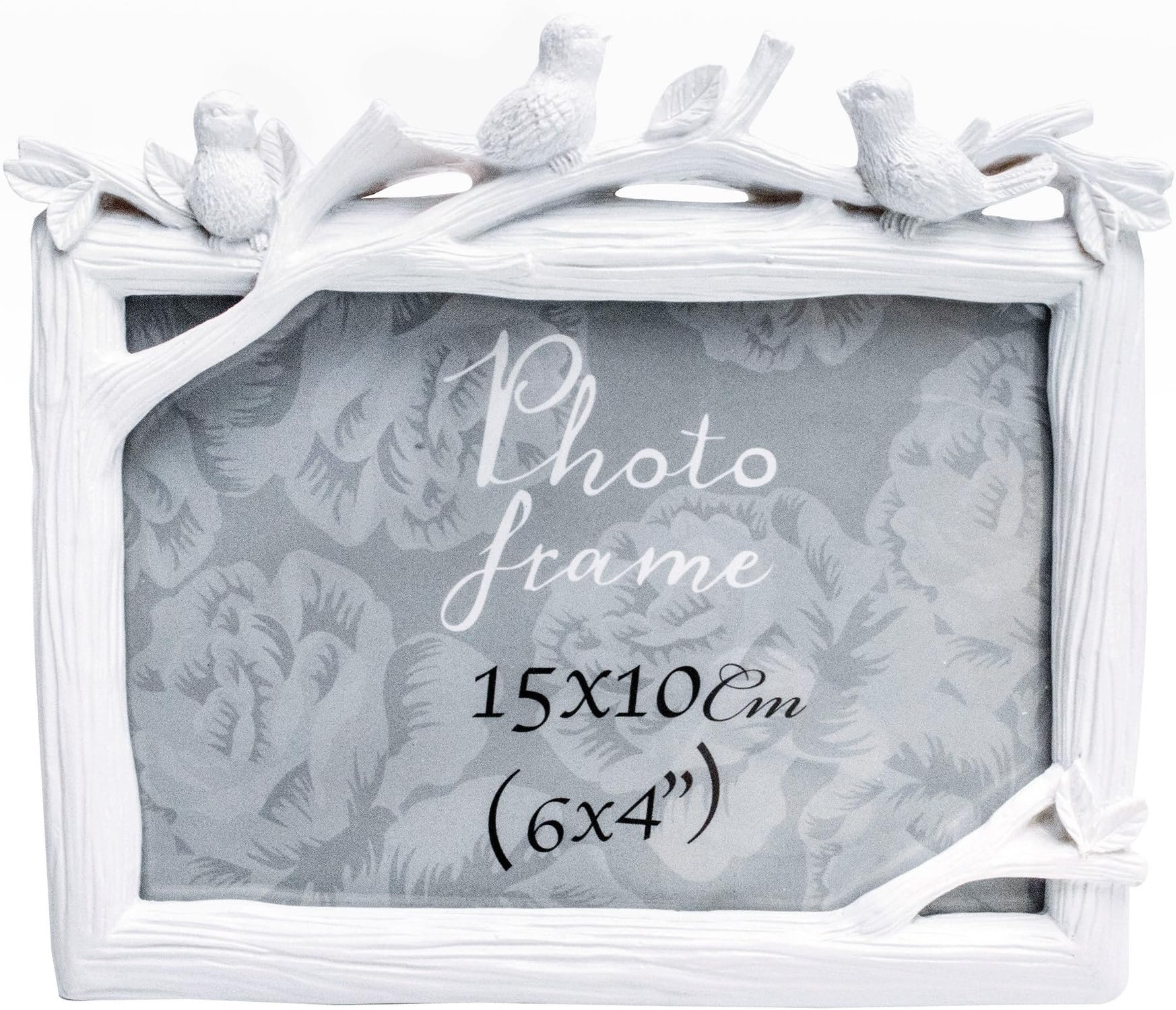 FLY SPRAY 3D Photo Frame Birds Tree Desktop Horizontal Animal Resin Vintage Texture Beautiful Ornament Stand with Glass Front for Table Top Desk Home Office Decor - Display 6x4 Inch Picture (White)