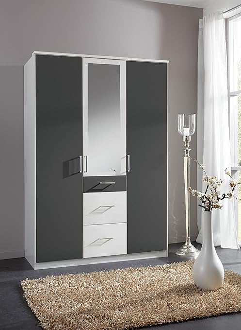 Click Black White 2 3 4 Door Mirrored Wardrobe Drawers Bedroom
