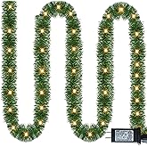 NEROSUN 50 FT Christmas Green Garland, 150 LED Pre-lit Lights Lighted Artificial Pine Garlands, for Indoor Outdoor Gate Home Winter Holiday Christmas Decorations
