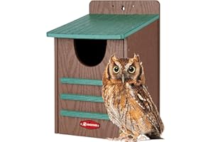 Kingsyard Large Recycled Plastic Wooden Owl House, Waterproof Screech Owl Bird Boxes for Outside, Owl Nesting Box Kit with Screws Ideal for Wildlife, Elf, Pygmy, Garden, Air Ventilation. Green
