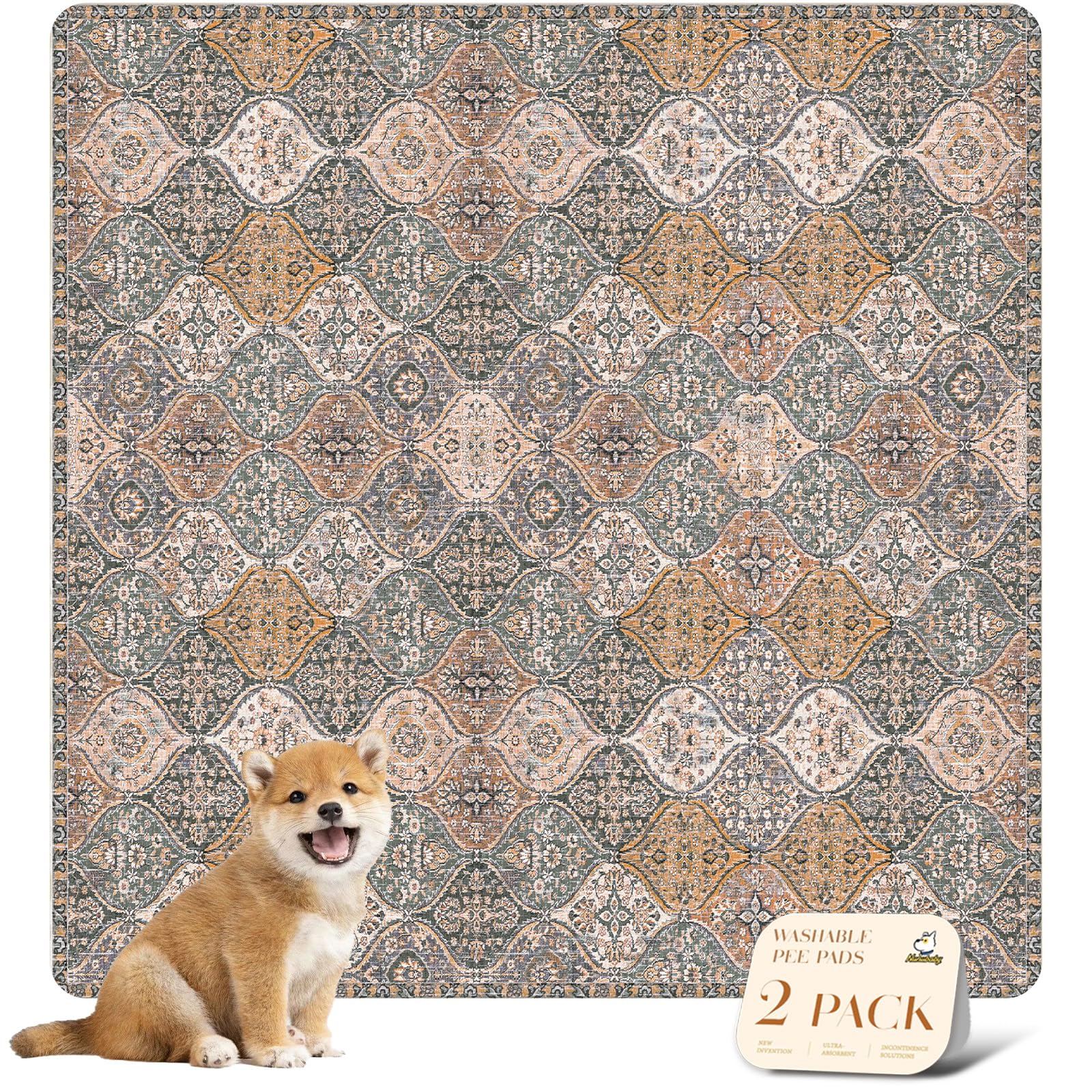 Photo 1 of nunubaby Washable Pee Pads for Dogs, Stylish, Non-Slip and Leak-Proof Pee Pads. Reusable Potty Pads for Dogs for Crates and Floors.(Brown/Multi, 36" x36")