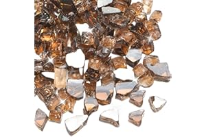 vchin Fire Pit Glass, Copper Fire Glass for Propane FirePit, Fireplace and Outdoor Decorative, 1/4 Inch Reflective FirePit Rocks, 10LB