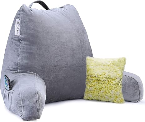Amazon Com Vekkia Reading Bed Rest Pillow With Support Arms Pockets Memory Foam Perfect Back Support Cushion For Adults Reading Watching Tv Sitting Up In Bed Extra Foams Incl Customize Softness 18 Kitchen