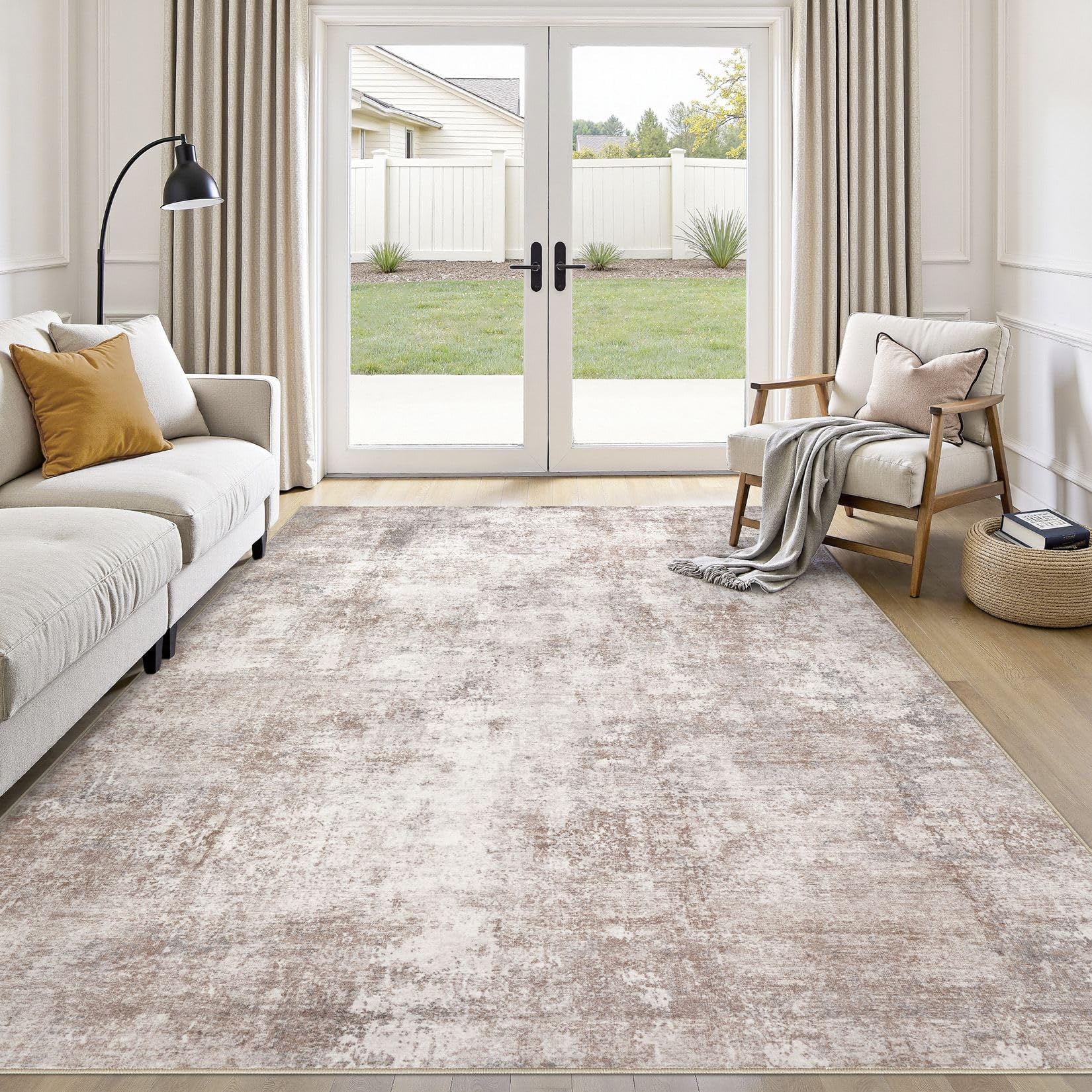 Photo 1 of Natunest Washable 5X7 Area Rug: Modern Abstract Soft Non-Slip Indoor Rugs Home Decor - Low Pile Stain Resistant Carpet for Living Room Bedroom Dining Room Playroom Office(Brown,5'x7')