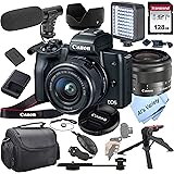 Canon EOS M50 Mirrorless Digital Camera Video Kit with 15-45mm Zoom Lens + Shot-Gun Microphone 6 + LED Always on Light+ 128GB