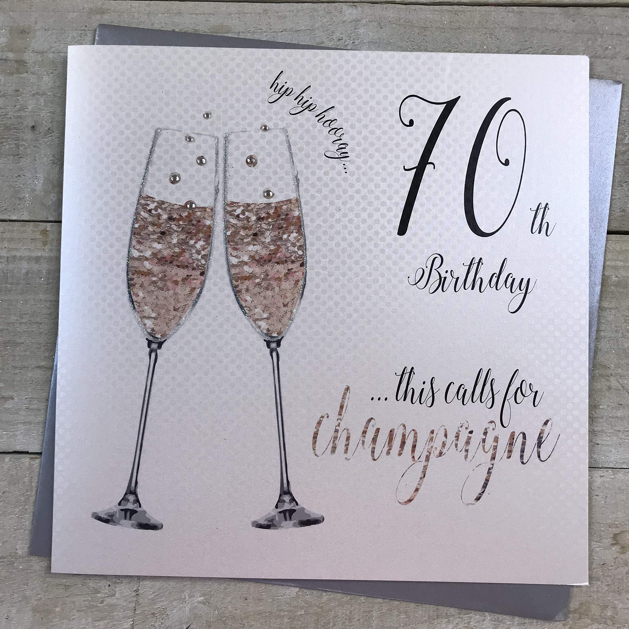 white cotton cards XDT83-70 Large "70th Birthday… This Calls for Champagne" Handmade Card