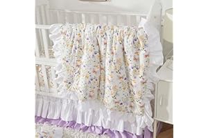 Brandream Wildflower Butterfly Crib Bedding Sets for Girls Nursery Set 3-Piece Farmhouse Quilt Comforter Set, Baby or Toddler Fitted Sheet, Double Crib Skirt, Cotton