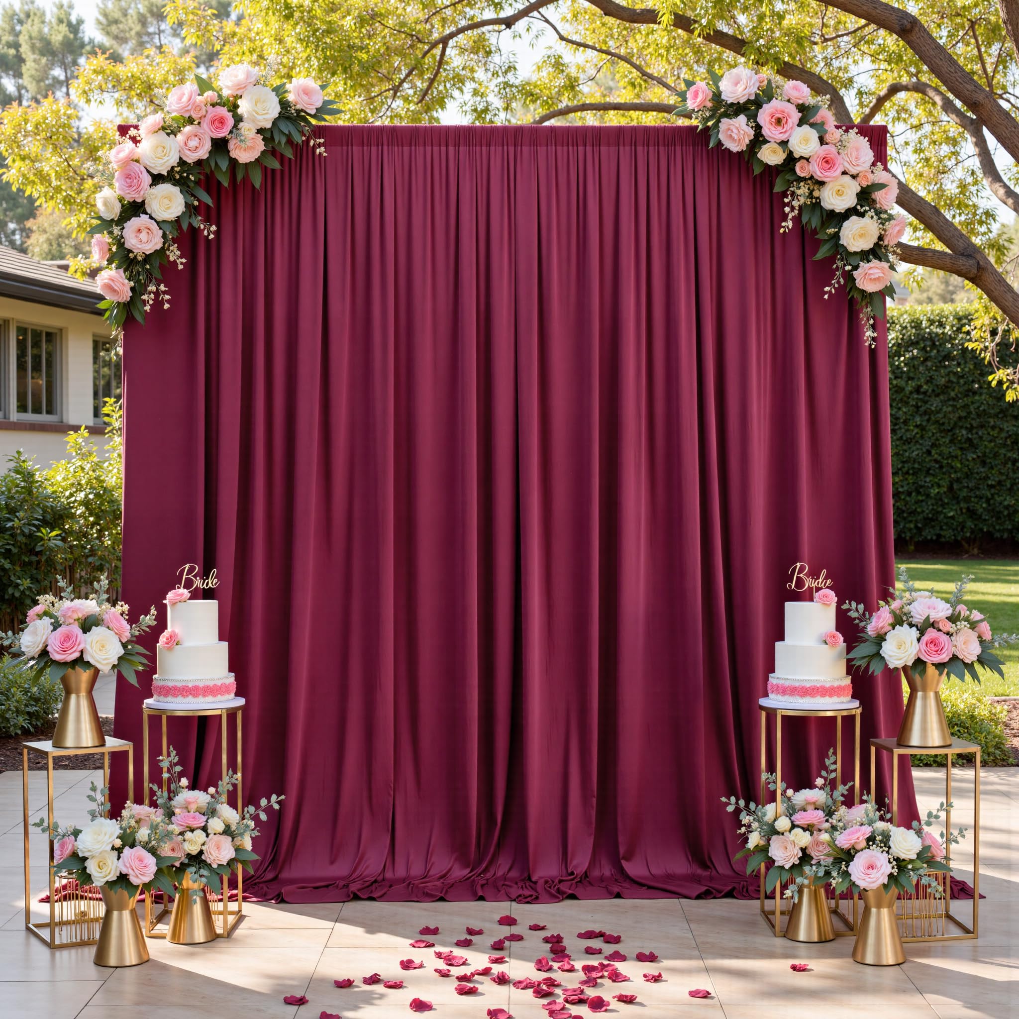 Photo 1 of 10ftx12ft Burgundy Backdrop Curtains for Parties, Wrinkle Free Polyester Burgundy Photo Backdrop Drapes 2 Panels 12 ft Long Back Drop Cloth for Wedding Birthday Photography Background Party