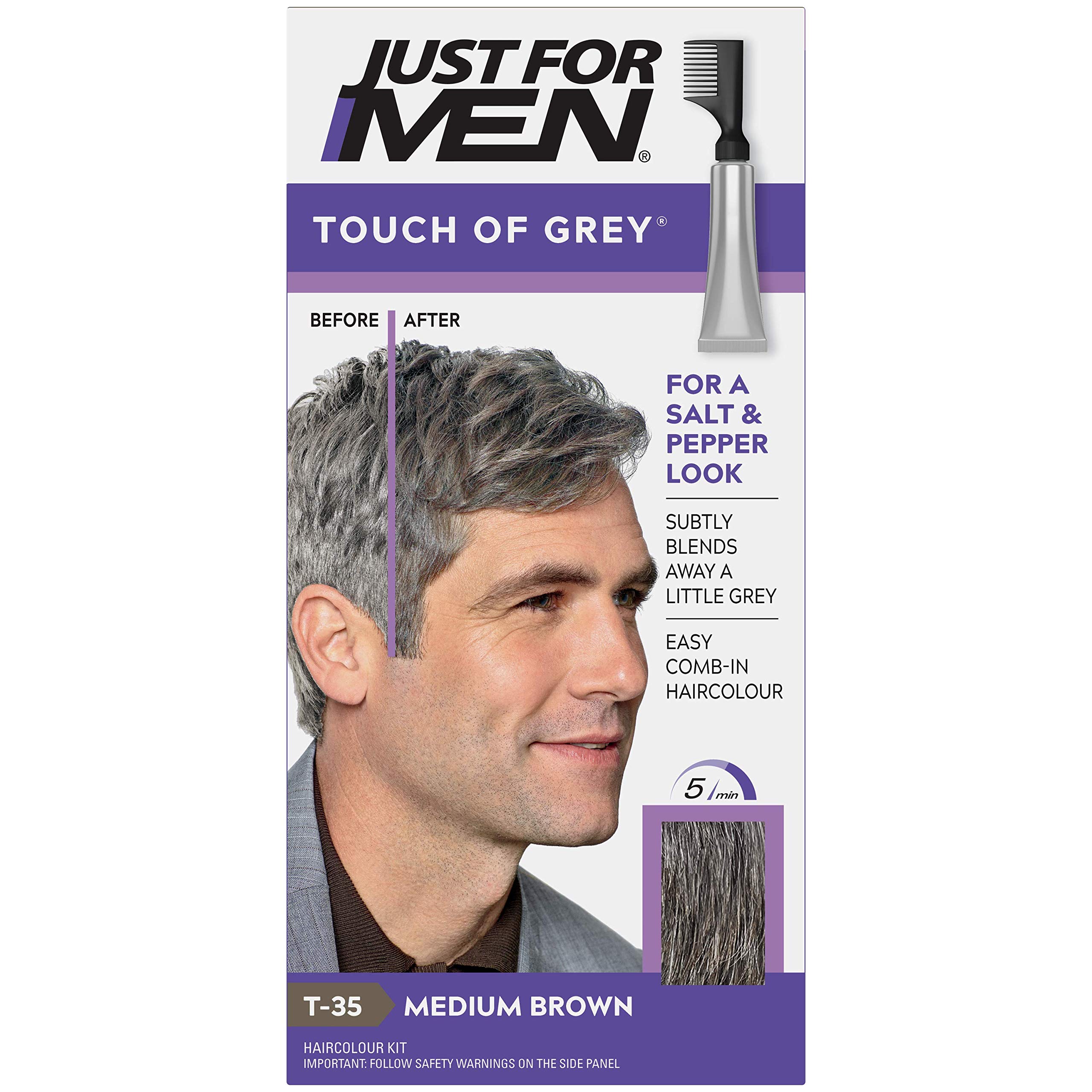 Just for men Touch of Grey, Medium Brown Hair Dye for a Natural Salt & Pepper Look, T35