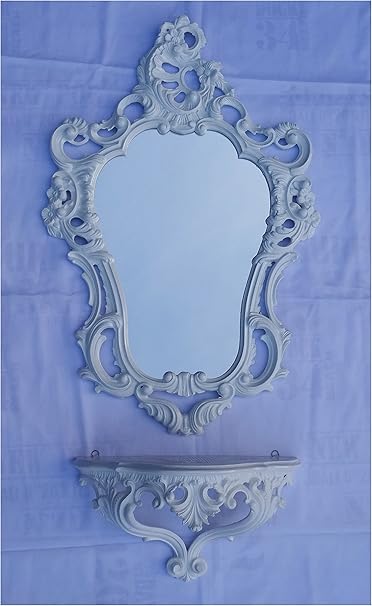 2-teiliges Set in Weiß bestehend aus Wandspiegel + Wandkonsole Oval