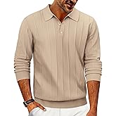 COOFANDY Mens Knit Polo Long Sleeve Polos Sweater Causal Collared Golf Sweaters Fashion Business Dress Pullover