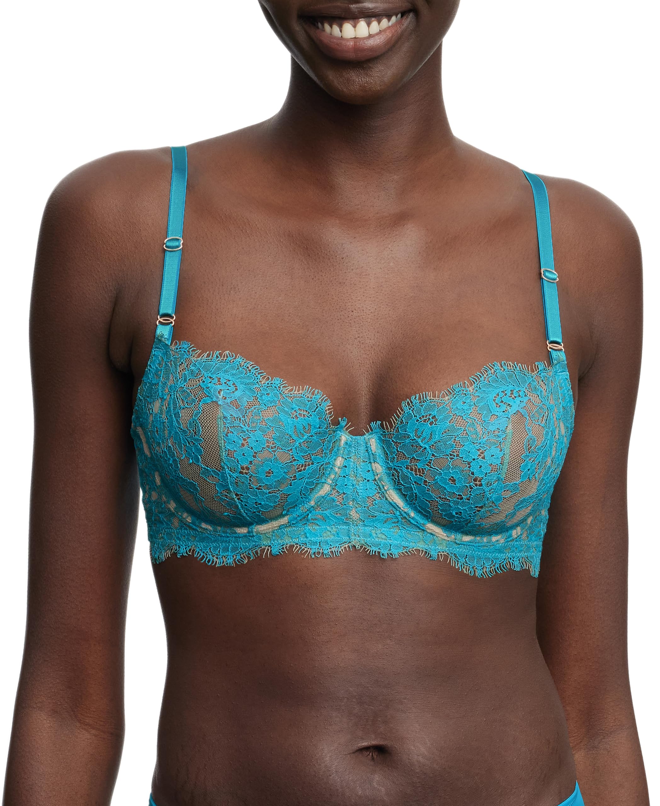 Skarlett Blue Women’s Entice Unlined Lace Underwire Balconette Bra 324143, Paradise Blue/Nylon, 34D