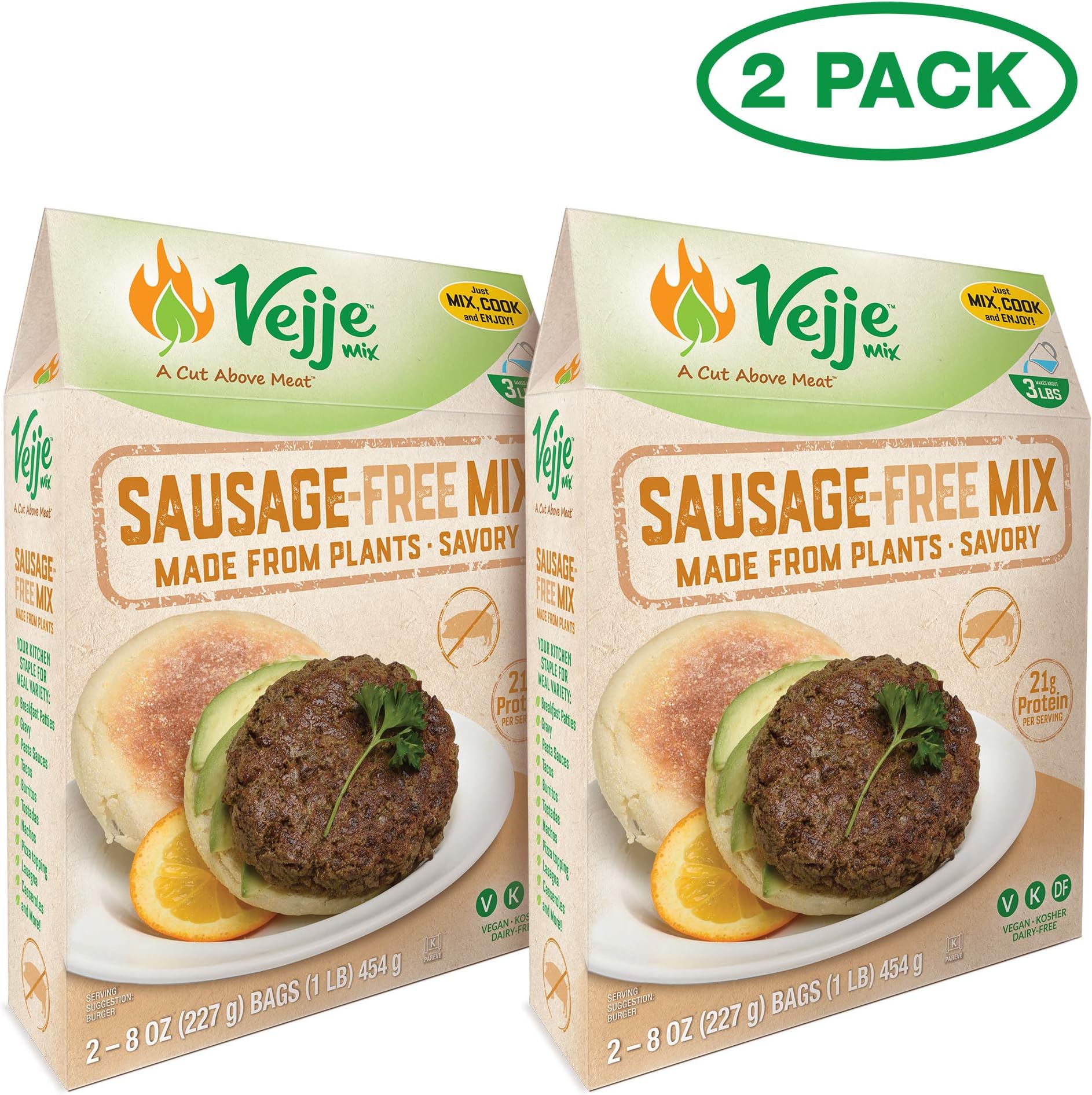 Vejje Meat-Free Mixes (SAUSAGE-FREE MIX) (2-Pack) (Makes 6 Pounds)