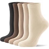CS CELERSPORT Cotton Cushioned Ankle Mini Crew Socks for Women Men | 5 Pack Breathable, Moisture-Wicking, Arch Support, Reinforced Heel/Toe, Seamless Toe