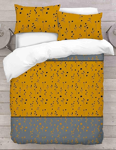 Jennifer Davidson All Season Flower 3d Naomi Mustard Grey Duvet