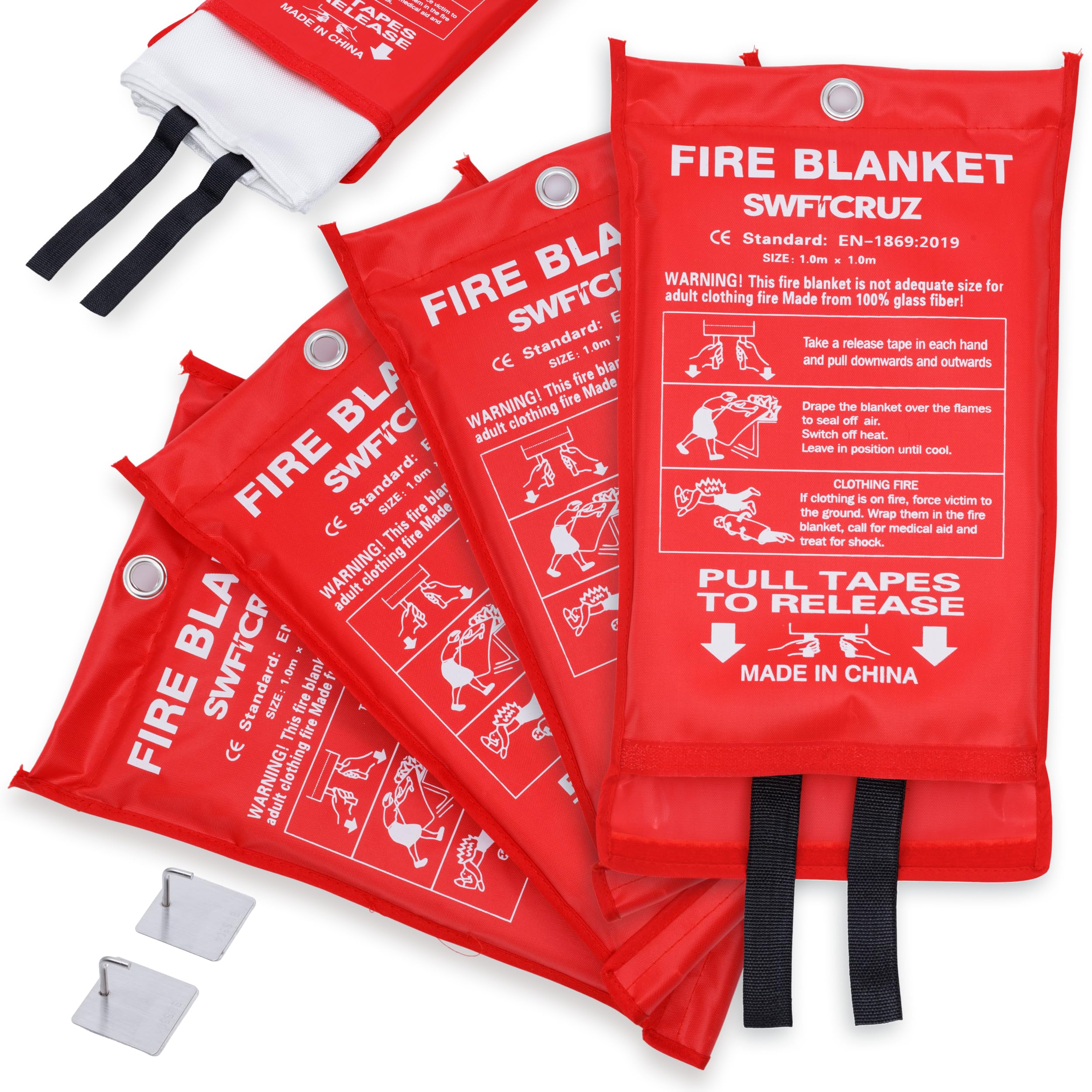 Photo 1 of ****Factory Seal****
SWFTCRUZ Fire Blanket, Pack with Hooks & Gloves High Heat Resistant Emergency Fire Suppression Blanket for Home, Kitchen & Camping Safety (4 Packs)