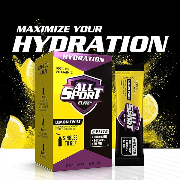 ALL SPORT ELITE – ELECTROLYTE HYDRATION PERFORMANCE – LEMON TWIST – SINGLES TO GO POWDER PACKETS (10 STICKS)
