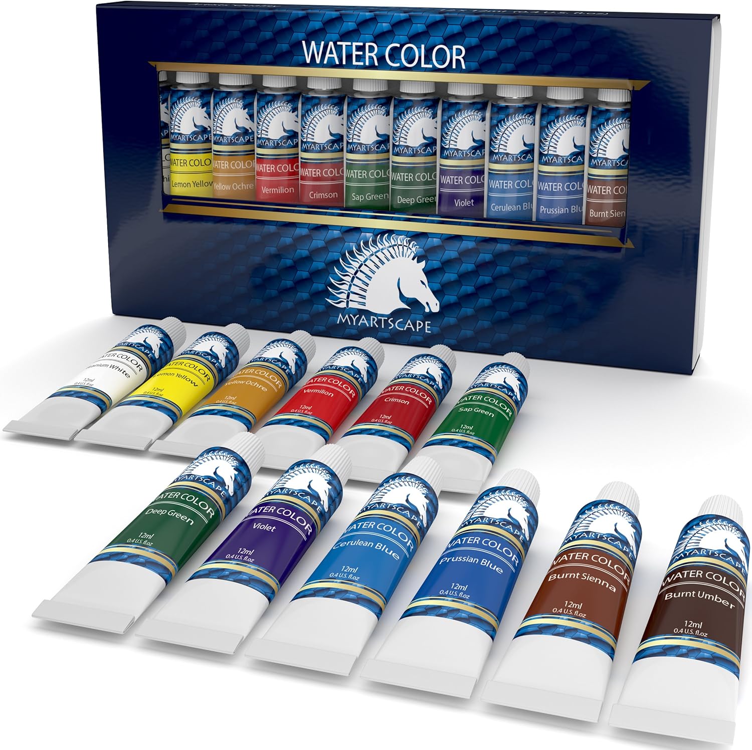 Myartscape Watercolor Paint Set, 12 x 12ml Tubes, Lightfast, Highly Pigmented, Vibrant Colors, Fade Proof