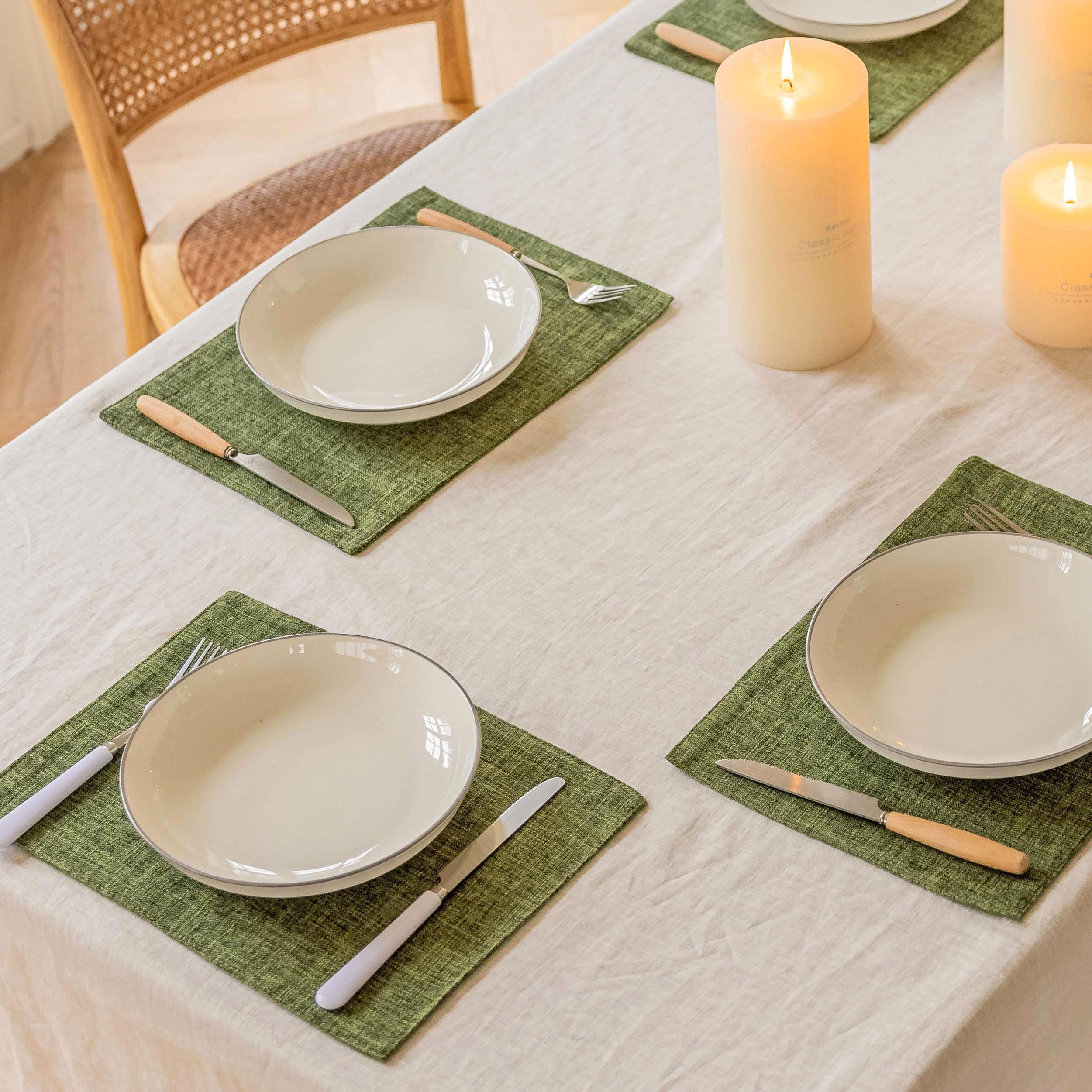 Home Brilliant Table Mats Green Linen Placemats Set of 4 for Table Durable Woven Place Mats for Kitchen Dinning Dinner Summer Decor, 33 x 48 cm(13x19 Inch), Green