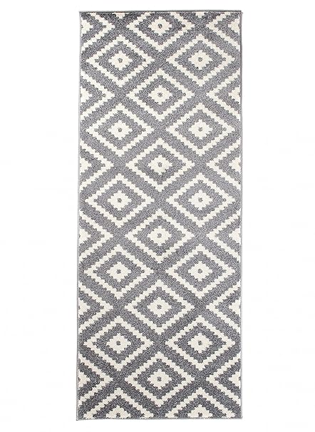 Carpeto Läufer Teppich Modern Grau 80 x 250 cm Geometrische Muster Kurzflor Furuvik Kollektion