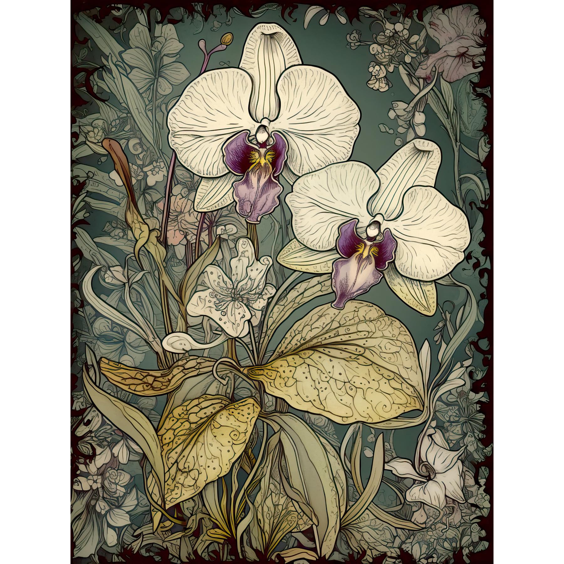 Artery8 William Morris Style White and Purple Orchid Large Wall Art Poster Print Thick Paper 18X24 Inch