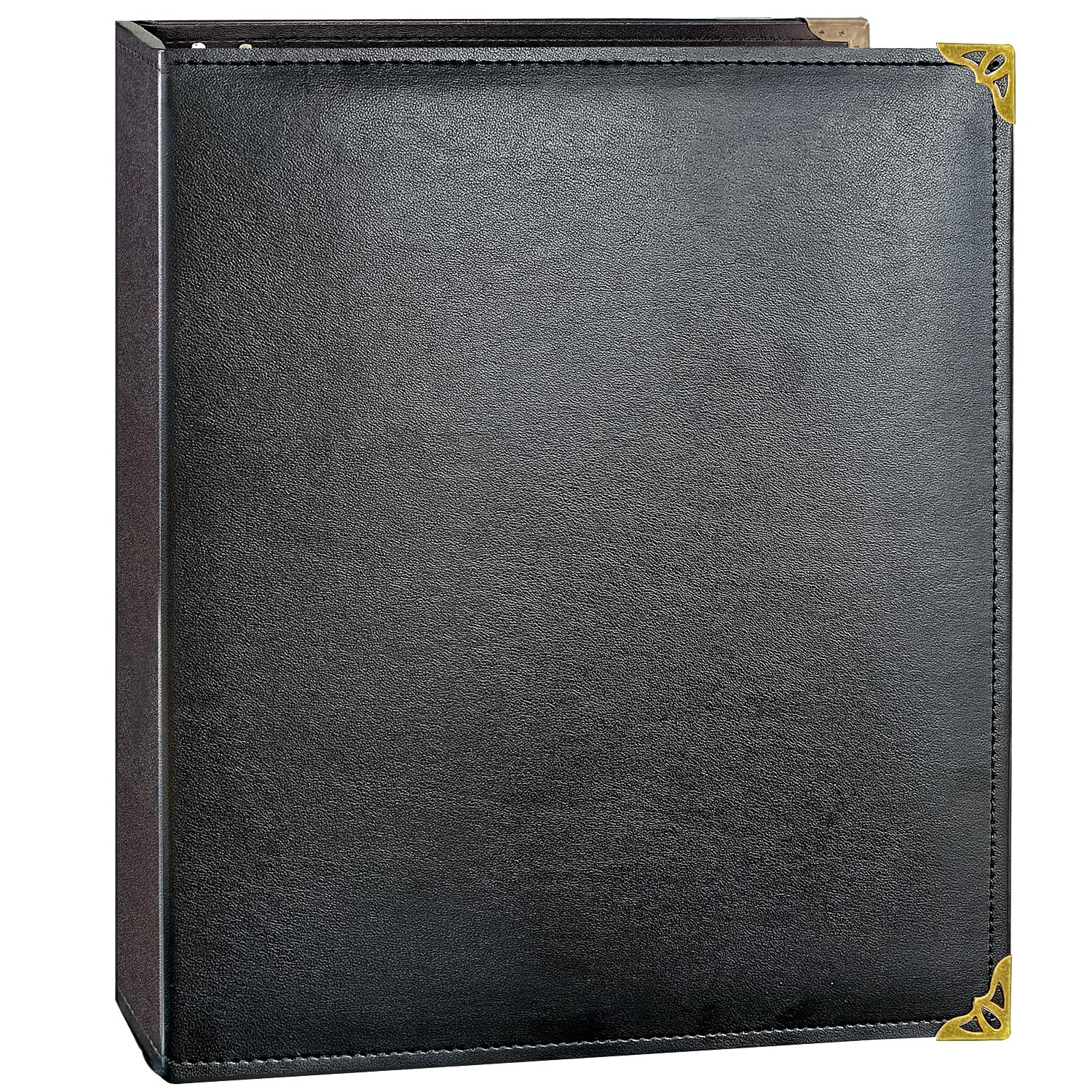Photo 1 of Beautyus Vintage Leather 3 Ring Binder, 1 Inch D Ring, Holds 8.5" x 11" Paper Letter Size, Brass Corner Protectors, Faux Leather Cover, Professional Office & School Binder (1 Pack, Black, 1 Inch)