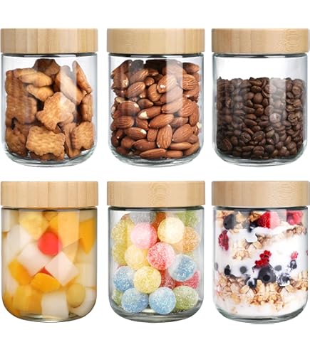 Frascos De Vidrio Con Tapas De Bambú Y Cuchara, Contenedor De Almacenamiento De Alimentos Para Café, Azúcar, Frascos De Avena Durante La Noche Para Té, Nuec, Dulc, Etc. - AliExprs 15