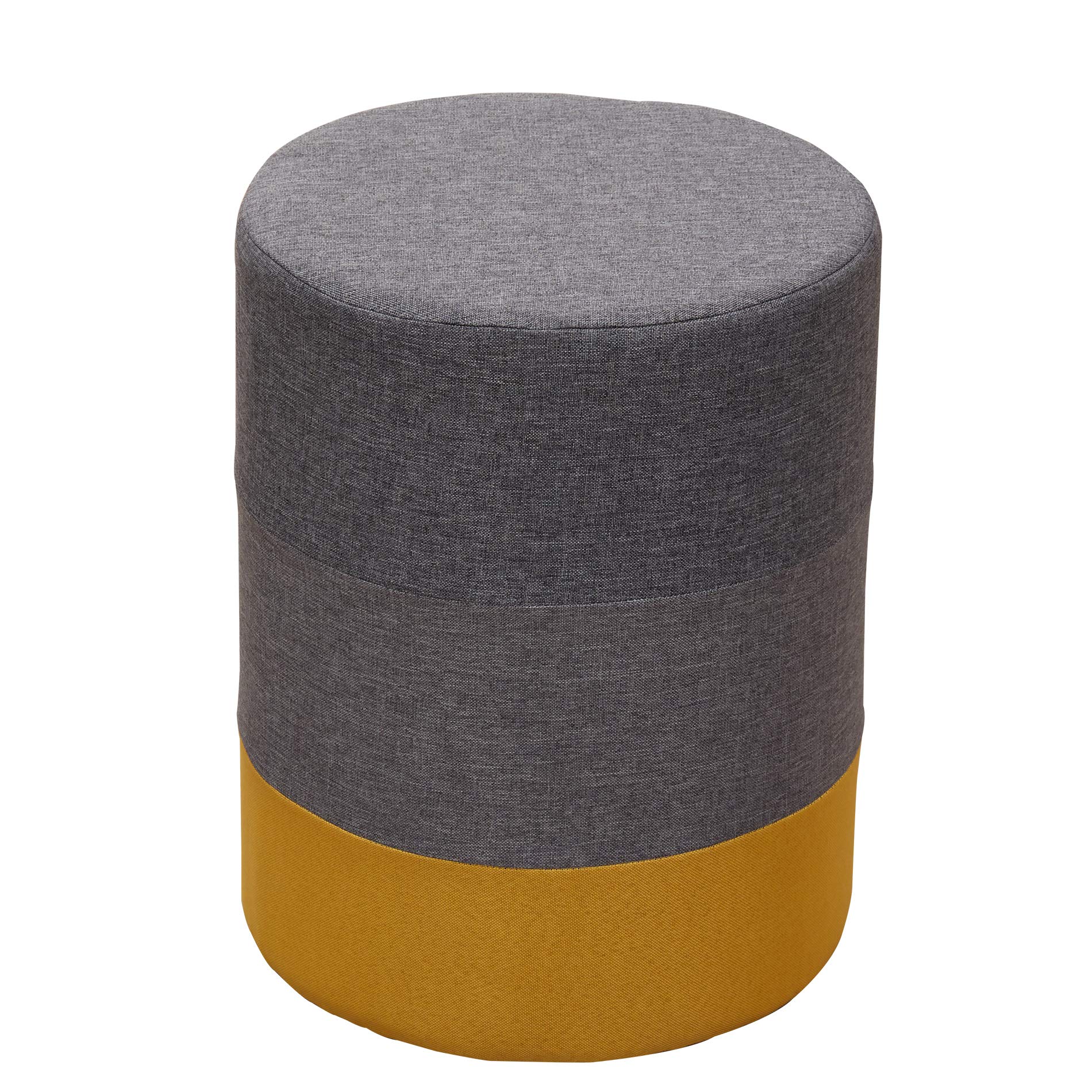 Rebecca Mobili Round Pouf Stool Upholstered Wood Fabric Yellow Gray Modern Style Living Room - 45 x 35 x 35 cm (H x W x D) - Art. RE6292