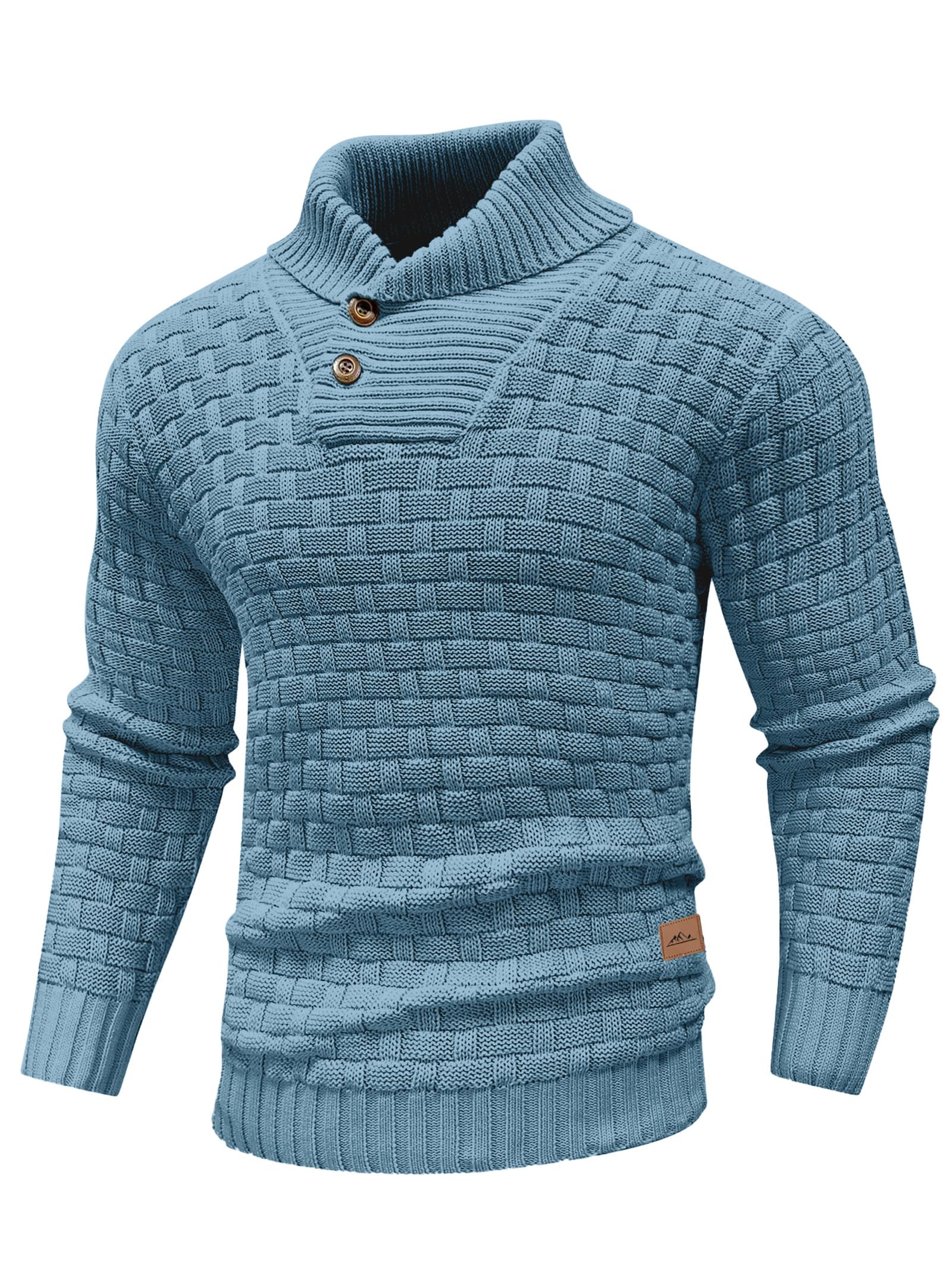 Arcciit Mens Casual Pullover Fall Winter Turtleneck Cable Knit v Neck Fisherman Waffle Sweater Mint Green Image