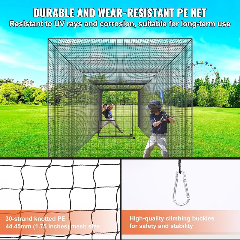 Rete da battuta da baseball per allenamento per battuta da baseball portatile per pratica con porta e borsa per il trasporto, 35FT (SOLO RETE)
