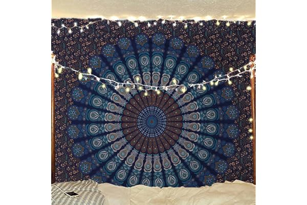 Bless International Handmade Indian hippie Bohemian Psychedelic Peacock Mandala Wall hanging College Dorm Beach Throws Table