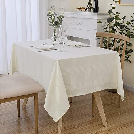 Amazon 長方形 テーブルクロスアイボリーホワイトチェック 汚れ防止耐熱チェック長方形 テーブルカバーキッチンダイニングテーブルの装飾 137 X 185cm テーブルクロス オンライン通販
