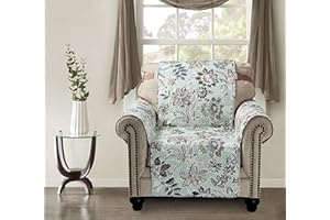 Brilliant Sunshine Beautiful Burgundy Flowers Quilted Chair Slipcover, 23" Seat Width, Slip Resistant Furniture Protector, 2" Strap, Washable Armchair Cover for Pets, Kids, Dogs, Cats, Green
