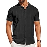 COOFANDY Men's Knit Short Sleeve Button Down Polo Shirts