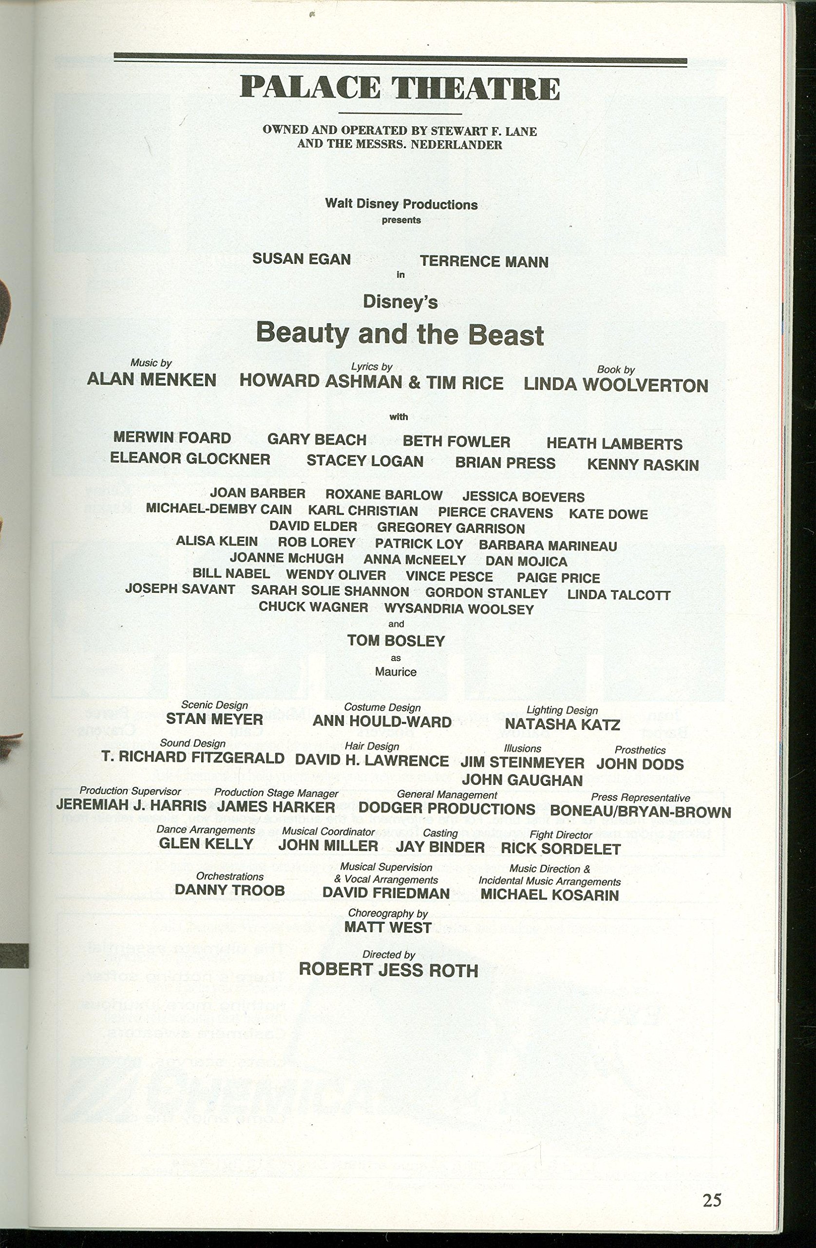 Beauty And The Beast, Broadway Playbill + Terrence Mann, Gary Beach